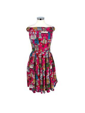 Lindy Bop Pink London Christie Dress Off Shoulder Retro Fit and Flare Size 6